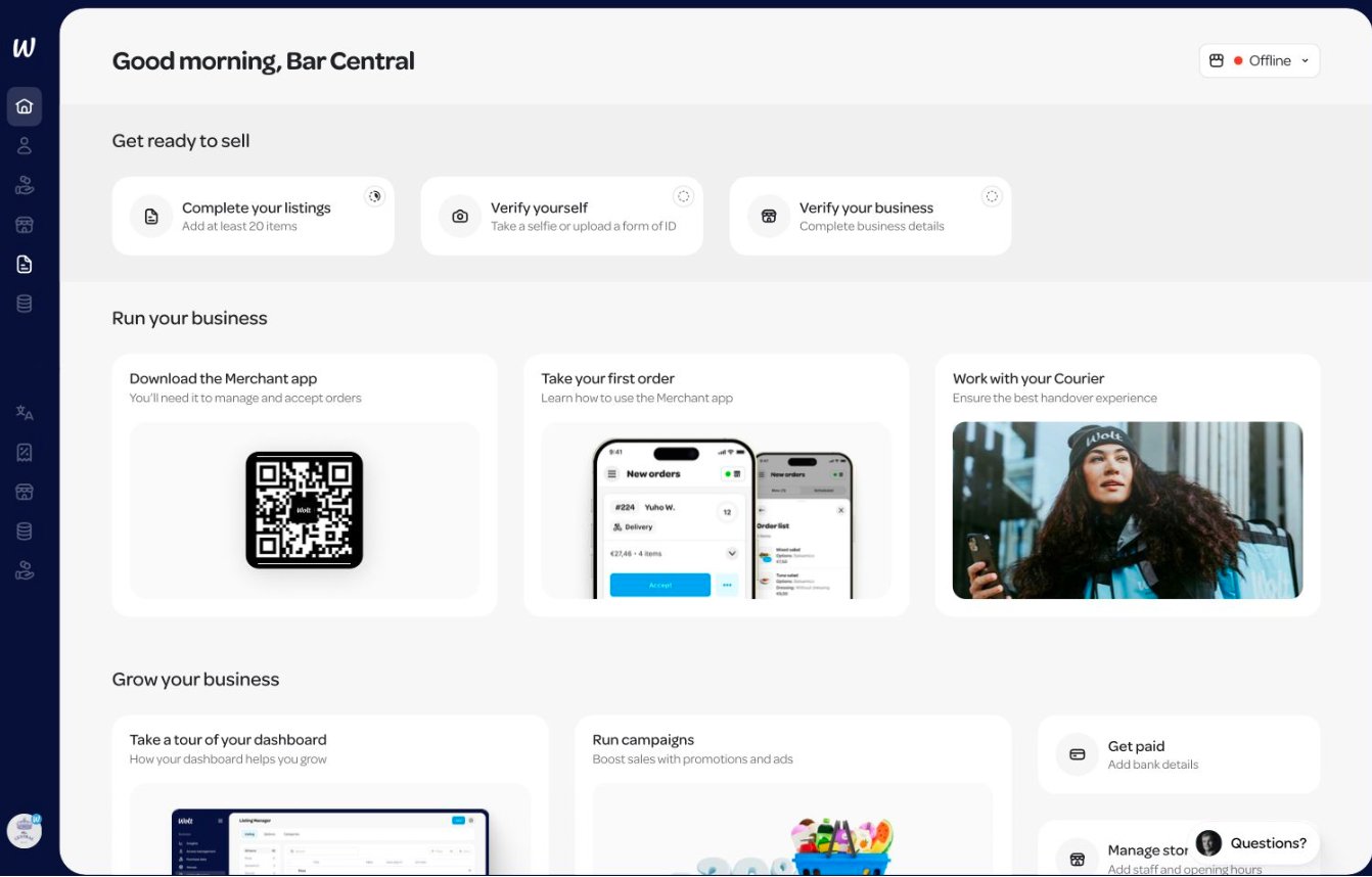 Wolt merchant dashboard